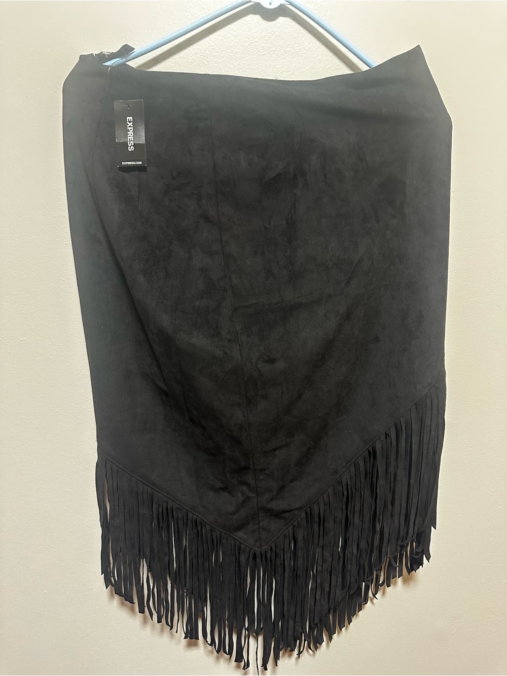 Express Black Faux Suede Fringe Midi Skirt